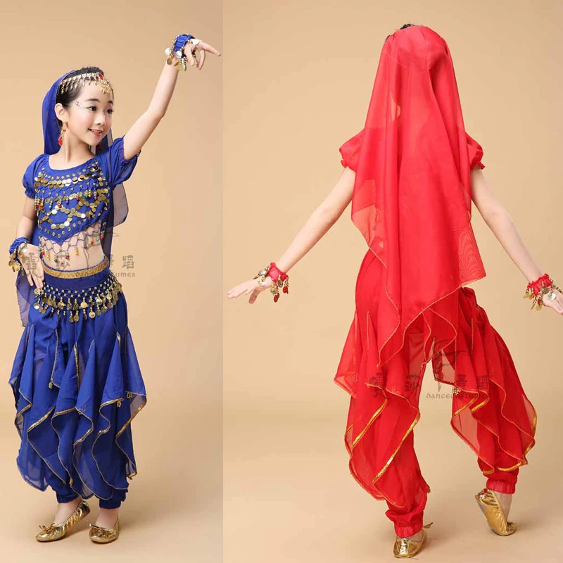 Костюм для танца живота с блестками девочек комплект из 4 предметов индийское