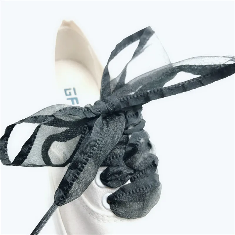 06 Black 1 пара в ширину 4 см нейлоновые шнурки для Женщин Парусиновые ботинки с драпировкой и оборками атласная лента плоские шнурки обуви высокого качества мягкие - Цвет: 06 Black