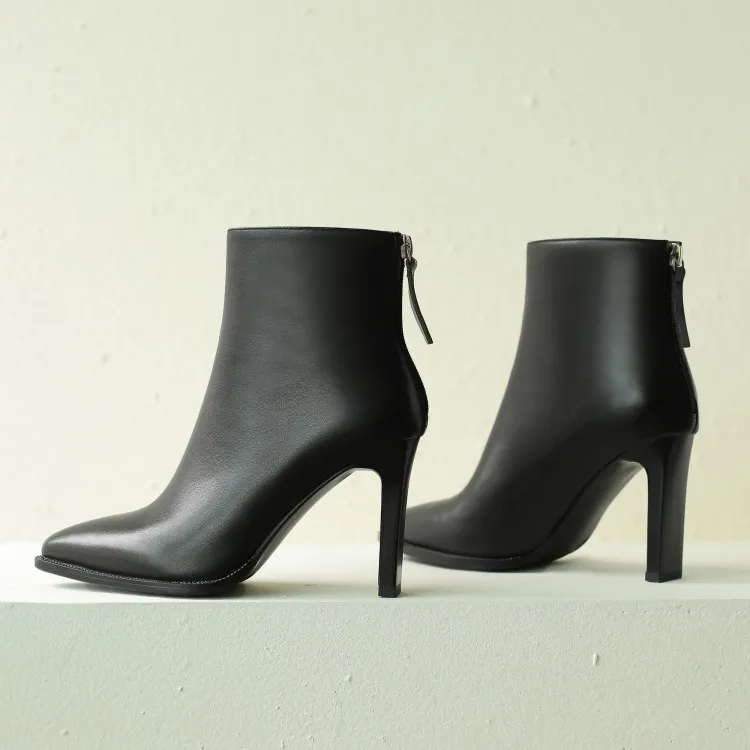 Женские осенние ботинки из натуральной кожи черные офисные Ботинки с острым