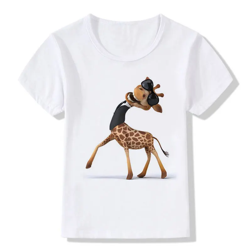 Летние топы Детские футболки Забавные с принтом жирафа на спине футболка для