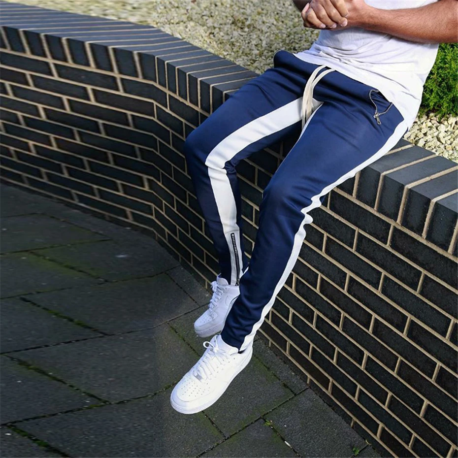 Stripe Joggers Штаны Для мужчин осень Повседневное спортивные штаны мужские туфли до лодыжки на молнии Узкие брюки одежда в стиле хип-хоп WG314
