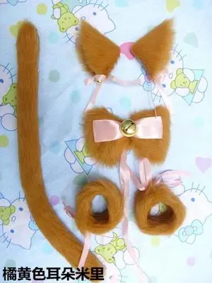 Новинка,, заколка с кошачьими ушками+ хвост, косплей, бутафория для маскарада, головной убор на Хэллоуин, различные варианты - Цвет: A
