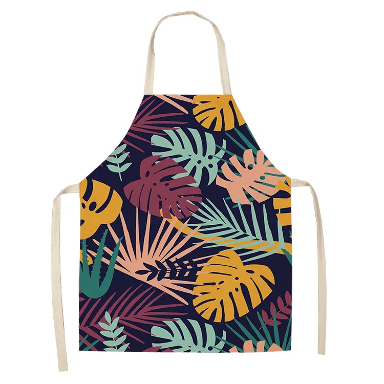 1 Pcs Abstract Green Leaves Pattern Kitchen Aprons for Woman Home Linen Sleeveless Apron Kitchen Cooking Bibs Cleaning Tools - Цвет: WQL0028-5
