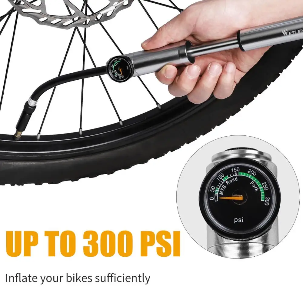 WEST BIKING велосипедный насос 300 PSI Presta/Schrader (Шрадер) Велоспорт шин вилка бомба шланг MTB