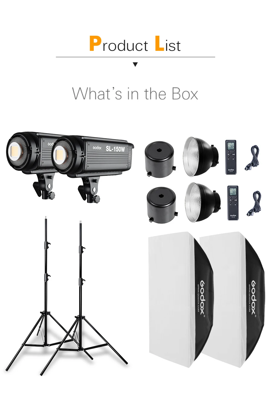 2 шт. Godox SL-150W 150Ws 5600K студия светодиодный непрерывное освещение для фото-и светильник+ 2 шт. 2,8 м светильник подставка+ 2 шт. 70x100 см софтбокс