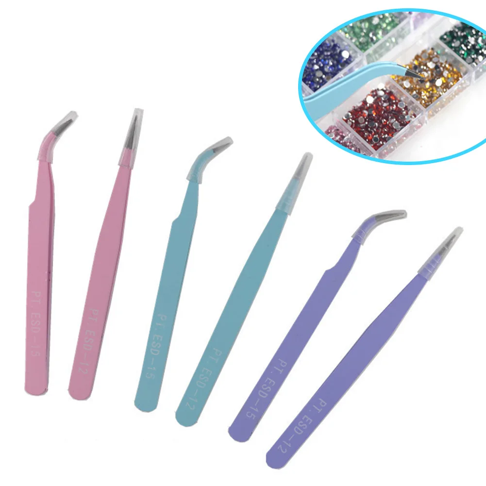 

New Arrival 2pcs Stainless Steel Curved Straight Tweezers Nail Art Tool False Eyelash Extension Tweezers Nippers Pointed Clip