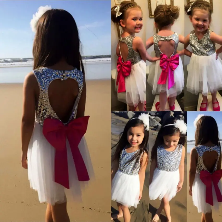 Детское платье с блестками вырезом на спине в виде сердца из фатина бантом