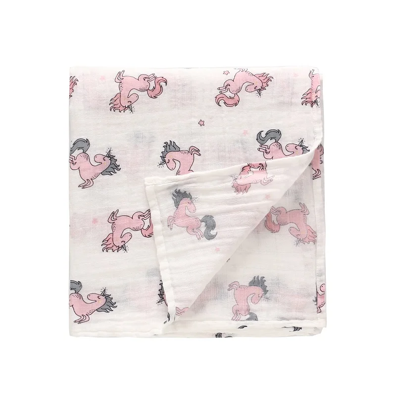 Pink unicorn Муслин хлопок детские пеленки мягкие одеяла для новорожденных Ванна Марля младенческой спальные принадлежности чехол для коляски игровой коврик 120x120 см - Цвет: Pink unicorn