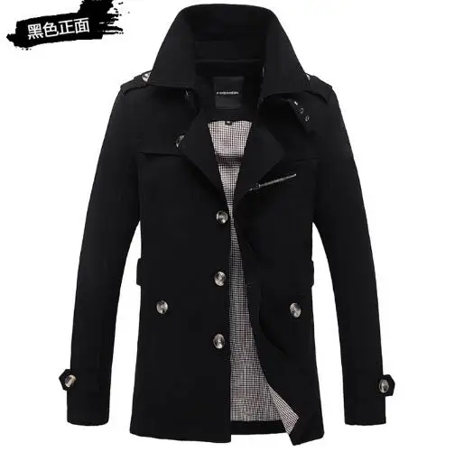 Новая мода Для мужчин высококлассные зимой Slim Fit Повседневное Тренч/мужской Однотонная одежда натуральный хлопок Длинные куртки S-5xl - Цвет: Черный