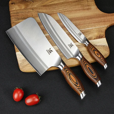 set of 3 knives BIGSUNNY 4 Pcs Kitchen Knife Set 7"Chopper 7"Santoku Knife 5"Utility and Kitchen Shears for Easy Cutting& Slicing Multipurpose - Цвет: set of 3 knives