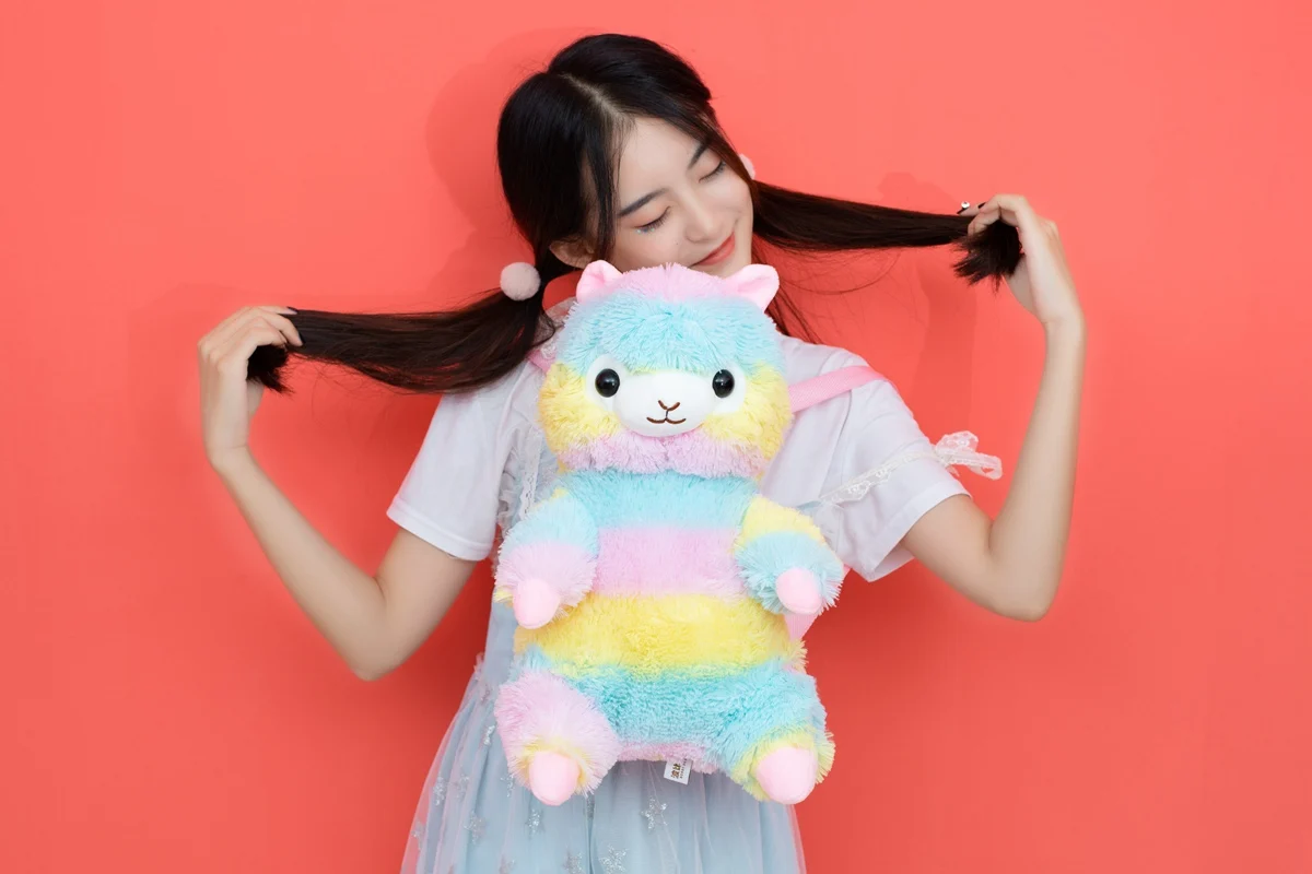 40 см Kawaii плюш из шерсти альпаки рюкзак плюшевая сумка на плечо женщина Радужная альпака мягкие детские игрушки дети девушки подарок на день рождения