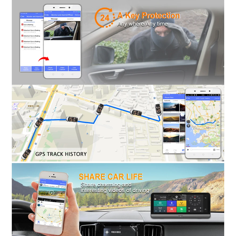 Dealcoo T8 Pro автомобильные DVRs gps 4 г 8 &quotAndroid 5 1 автомобиль камера Wi Fi 1080 P видео