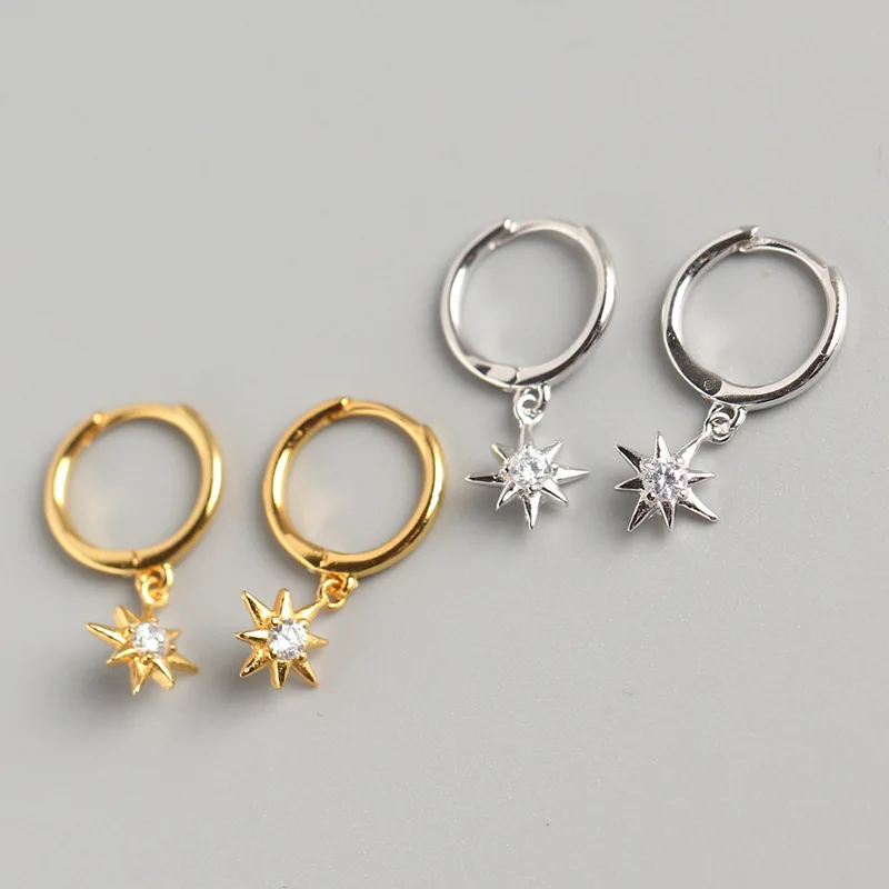 

Серьги-кольца женские из серебра 925 пробы со звездами