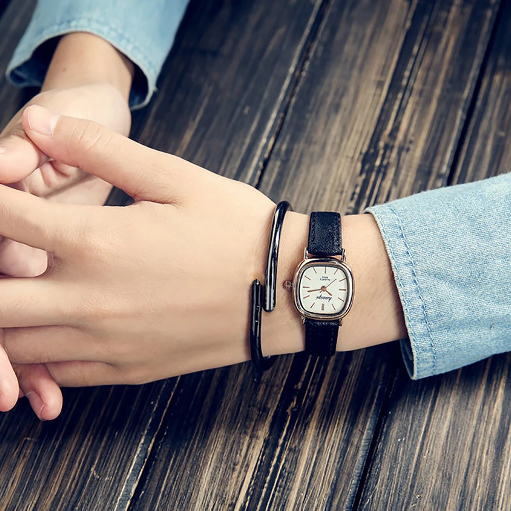 Винтажные квадратные тонкие наручные часы унисекс из искусственной кожи