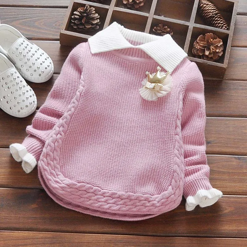 Трикотажный свитер с длинным рукавом и отложным воротником для девочек | Мать