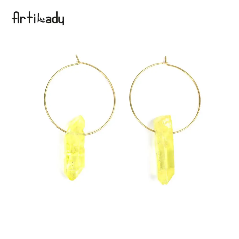 yellow Artilady сырой кристалл серьги-кольца для женщин маленькая серьга-кольцо Ювелирное Украшение на день рождения - Окраска металла: yellow