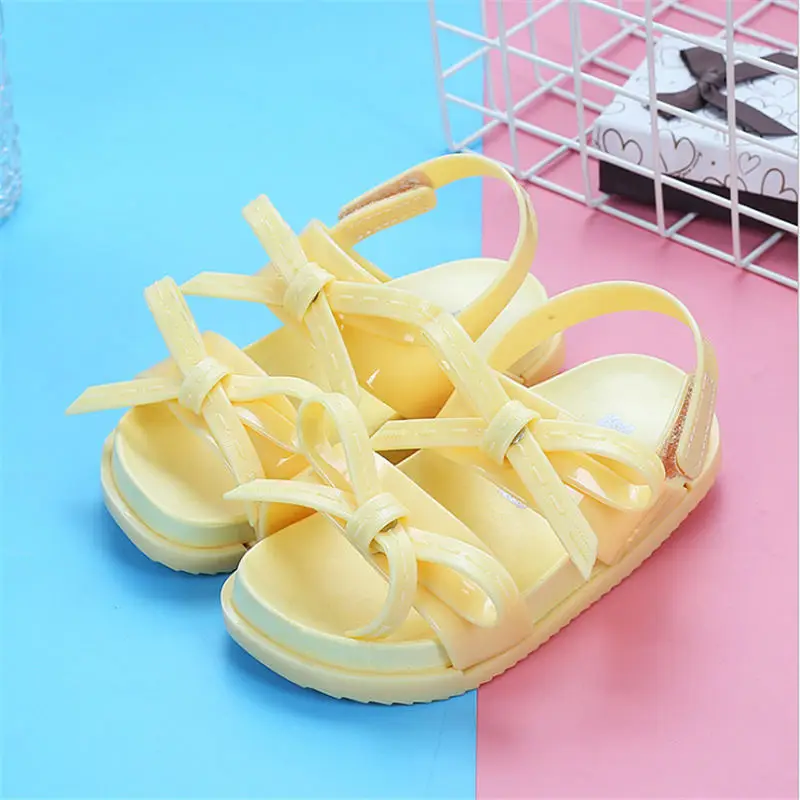Light yellow 5 Mini Melissa/Новинка года; летняя прозрачная обувь для девочек и мальчиков; нескользящие пляжные сандалии для детей; обувь для малышей; мягкие сандалии; сандалии для девочек; обувь на плоской подошве - Цвет: Light yellow 5