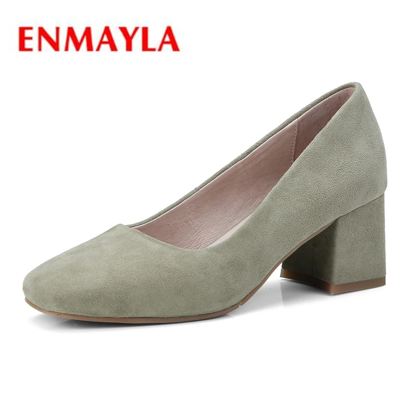

ENMAYLA/женские замшевые туфли-лодочки на квадратном каблуке без застежки с квадратным носком Zapatos De Mujer женская обувь размер 34-39 ZYL2044