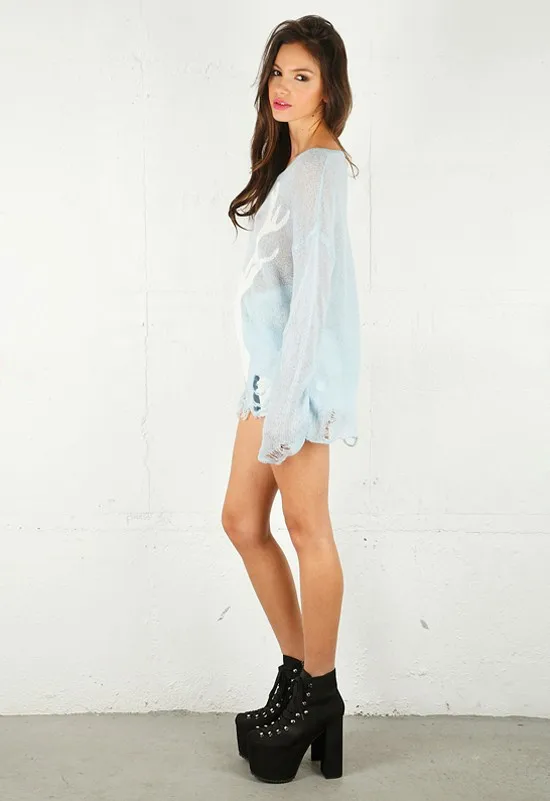 autumn Kong Fashion Wildfox series reindeer sweater deer loose hole pattern knitwear wholesale | Женская одежда