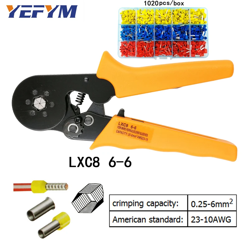 YEFYM LXC8 6-6 0 25-6 мм2 23-10 AWG обжимные плоскогубцы с 1020 шт. Тип трубки тип иглы терминал