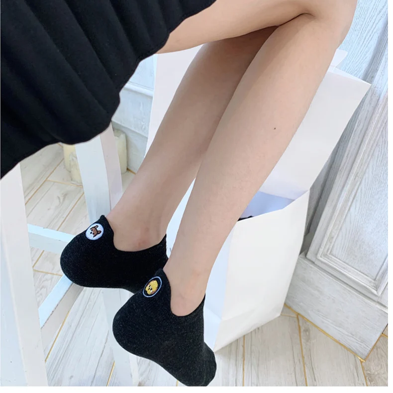 4 пара/лот,, модные носки, для женщин, Kawaii, с вышивкой, по щиколотку, забавные носки, короткие, для девушек, хлопок, harajuku, искусство, милые носки с принтом в форме сердца