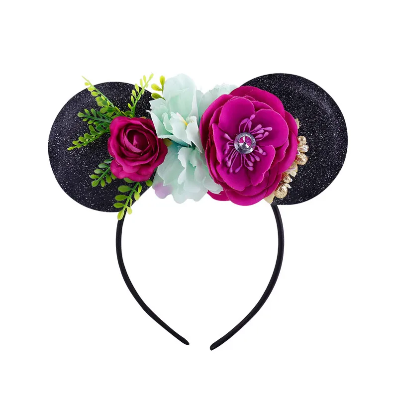 D0534 B10 Bebe Минни Маус головной убор Пасхальный цветочный ободок для волос, для девочек, детские жемчужные мышки, кошачьи ушки, заколки для волос, аксессуары для волос на день рождения D0534 - Цвет: D0534 B10