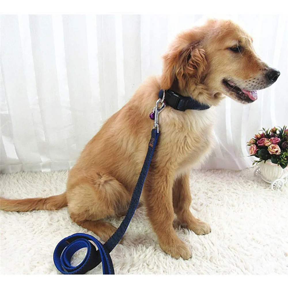 (1 воротник + 1 поводок) модные джинсовые нейлоновой веревкой собаки поводок Жан