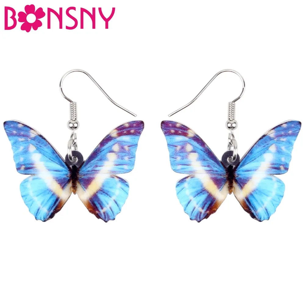 Серьги бабочки Bonsny акриловые тропические Morpho Cypris|Серьги-подвески| |