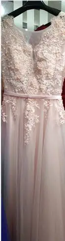 Modabelle серые платья для выпускного вечера Robe Soiree Manche Longue A-Line Тюль Аппликации сексуальное торжественное платье Robe De Bal Longue - Цвет: Light Pink