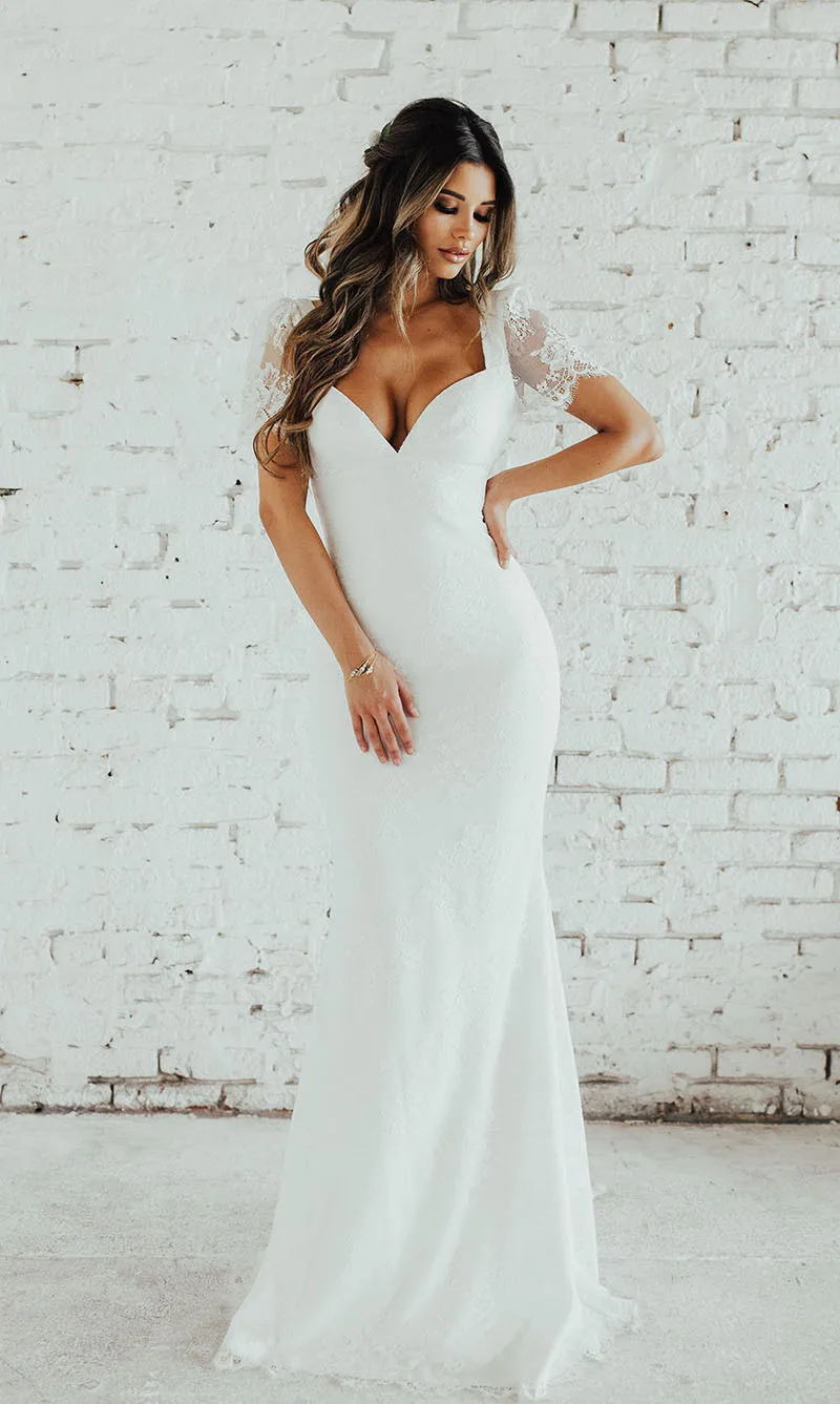 LORIE кружевное свадебное платье Русалка с коротким рукавом невесты открытой