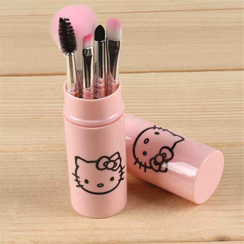 5 шт./компл. Мини милый рисунок «Hello Kitty» розовые кисти косметический инструмент помада тени для век Румяна для макияжа, Портативный кисти для макияжа Набор