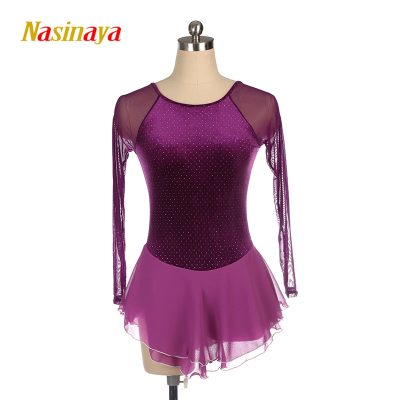 Figure Skating Dress Costume Customized Competition Ice Skating Skirt for Girl Women Kids Patinaje Performance purple shiny dots