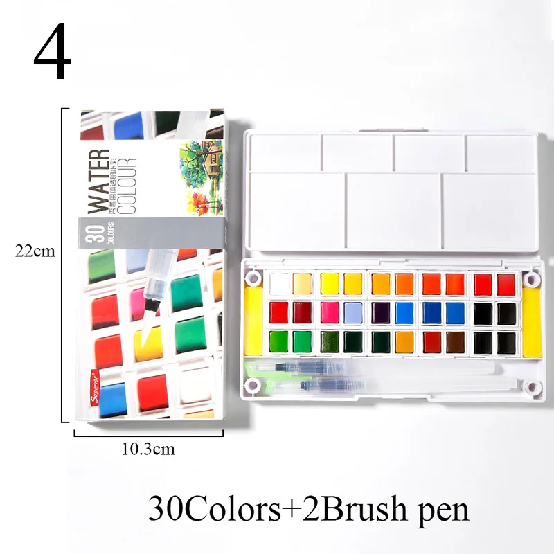 30colors 12/18/24/30/36/40/48 Цвета Портативный твердый пигмент воды Цвет Набор для рисования с Кисть яркий Цвет для детей подарок арт товара - Цвет: 30colors
