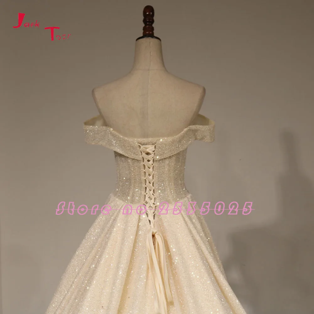 Jark Tozr Vestido De Noiva с открытыми плечами короткий рукав кружево Up Light шампанское Винтаж