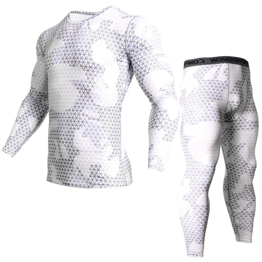 

Men MMA Clothing Rashgard Kit Bodybuilding T-Shirt Crossfit Base Layer 2 Piece Men Thermal Underwear Camouflage Tracksuit