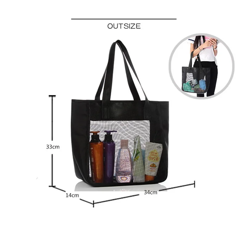 Urijk Black Romantic Mesh Net Waterproof Travel Bags Multifunctional Wash Bag Portable Shower Basket Shopping Storage Makeup | Дом и сад