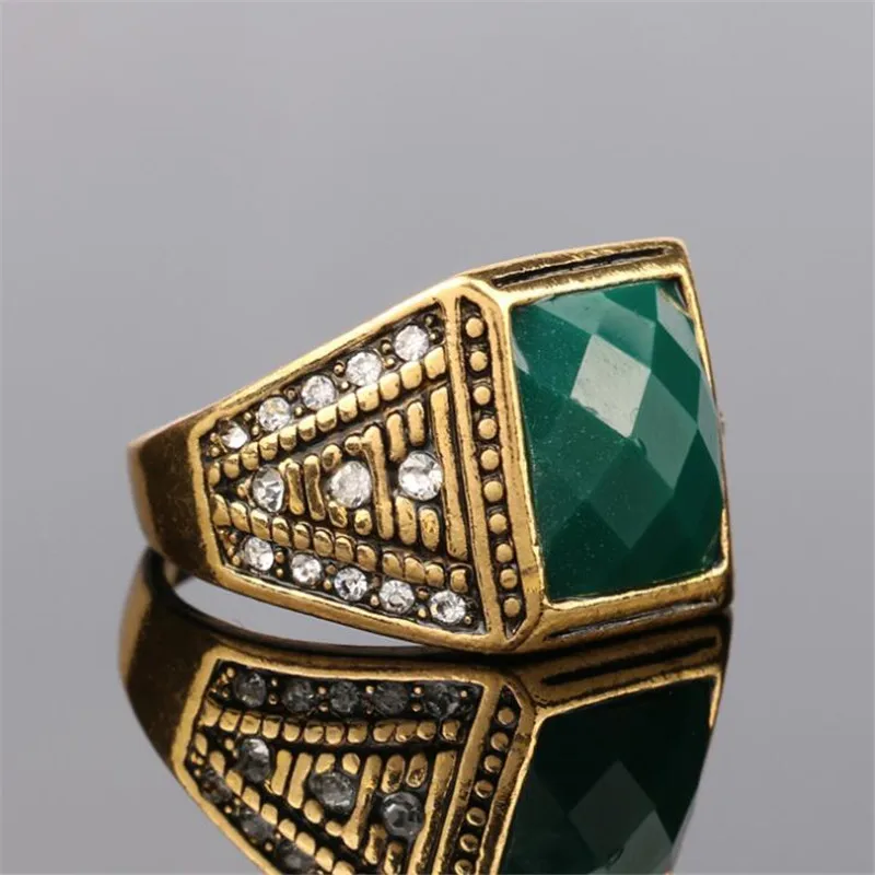 2017 New Vintage Rings Antique Gold Green Resin Rhinestone Ring For Women Gift Jewelry | Украшения и аксессуары