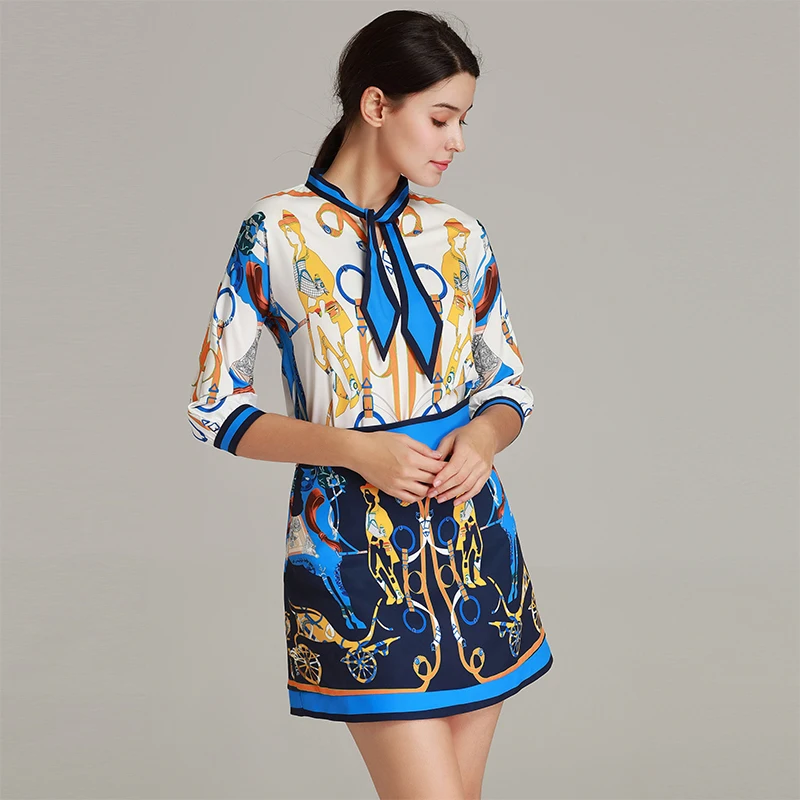 Женский комплект из 2 предметов с принтом блузка коротким рукавом и бантом +