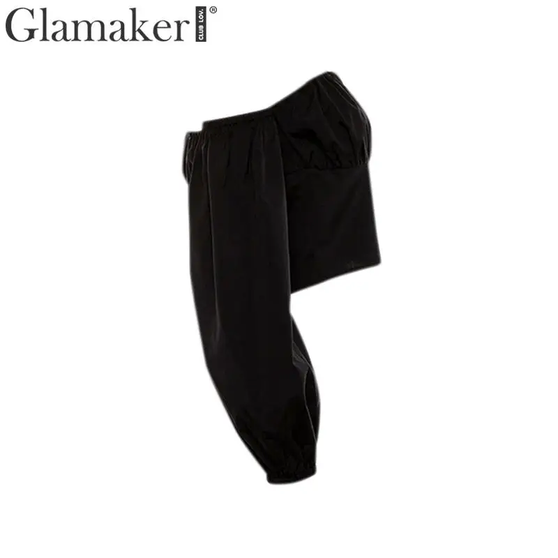 Glamaker, Белый Элегантный укороченный топ на шнуровке с открытыми плечами, сексуальный женский короткий топ с рукавами-фонариками, летние вечерние Клубные майки, уличная одежда
