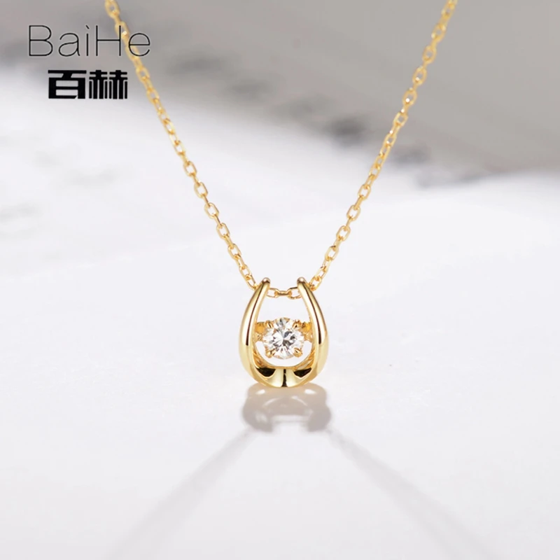 BAIHE Solid 18 к желтое золото 0.05ct сертифицировано H/SI подлинные натуральные бриллианты свадебные женские трендовые ювелирные изделия Элегантные ожерелья