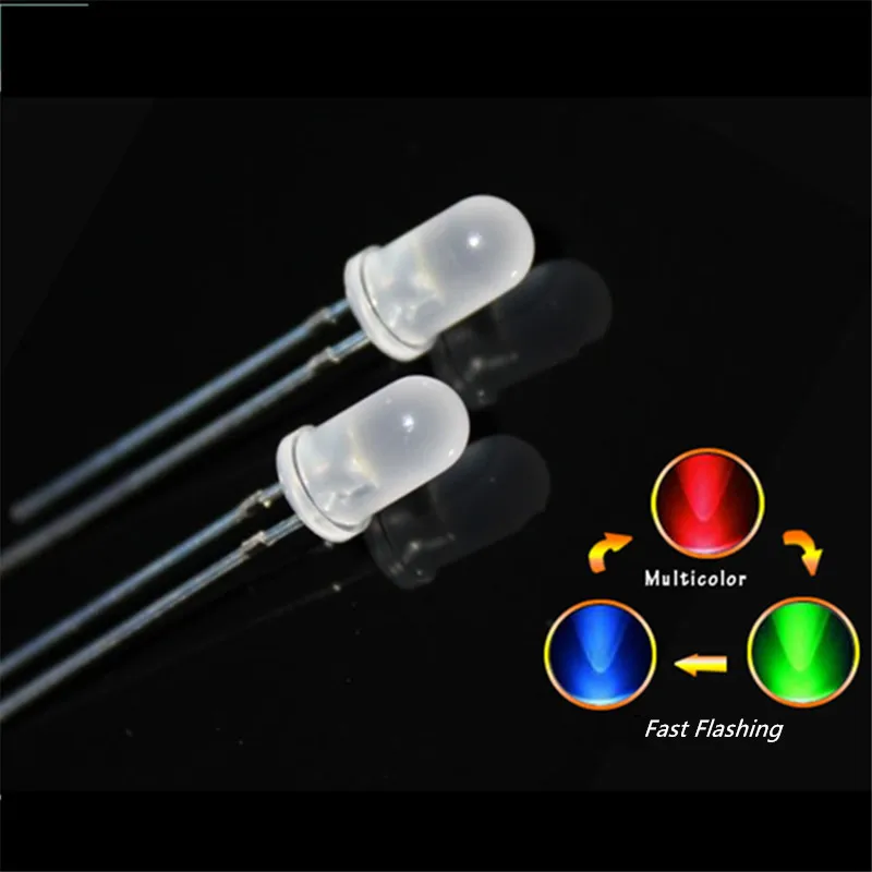 

100pcs 5mm RGB Fast /Slow Flashing led Diode Color Changing Blinking Frosted Multicolor Flicker Round Light-Emitting Diode