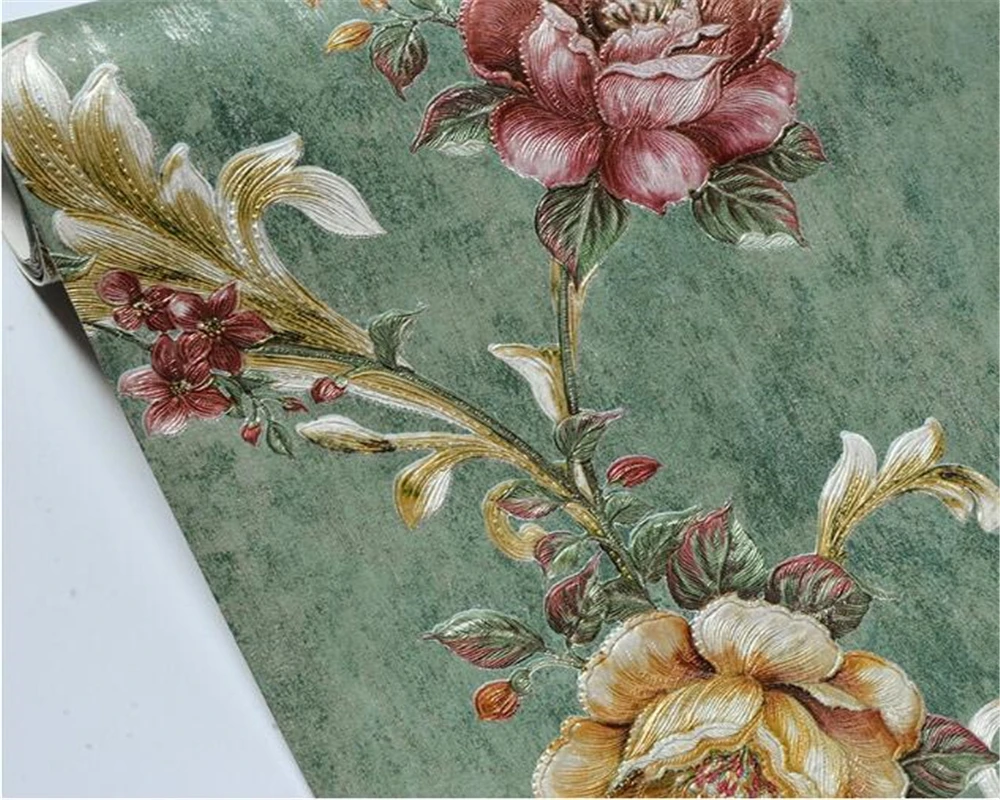 

beibehang wallpaper for walls 3 d American dark green retro vine French blue bedroom TV background wall entrance wallpaper