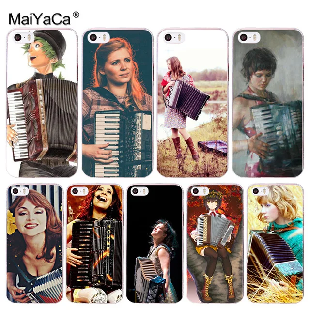 Фото MaiYaCa девушка играет аккордеон для iPhone 4S SE 5C 5S 6 6S 7 8 Plus X XR XS MAX телефонные чехлы