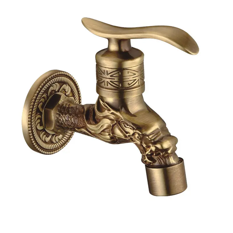 

Antique Brass Dragon Carved Tap Faucet Garden Bibcock Washing Machine Faucet Outdoor Faucet Single Cold Tap 1015CA