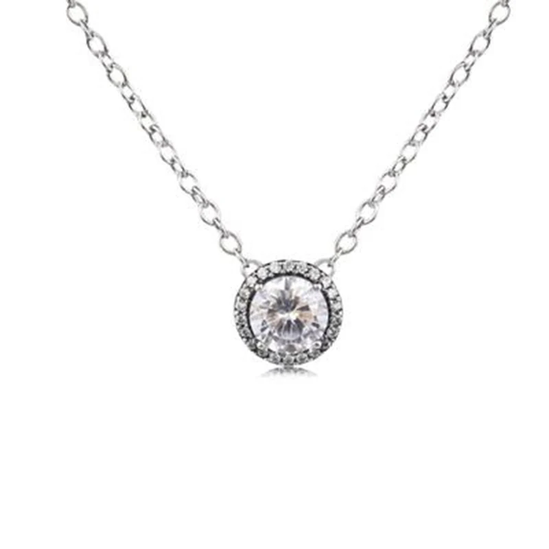 

Real 925 Sterling Silver Classic Elegance Pendant Necklace Clear CZ Fit Women Original Bangle Bracelet Charm DIY Jewelry