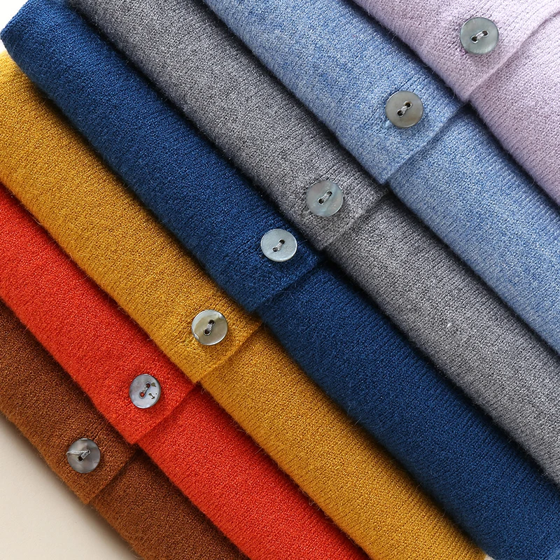 Шерстяной вязаный кардиган свитер Осенний однотонный Повседневный женский