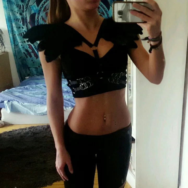Модное черное перо портупея Панк клетка Bralette Открытая грудь бюстгальтер с