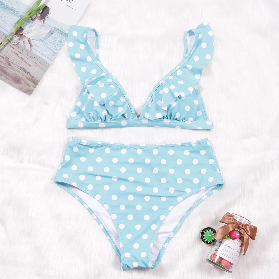 TCBSG New Arrival Push Up Bikinis Women Swimsuit Swimwear Ruffle Bandeau Brazilian Dot High Waist Bikini Set Biquini XL