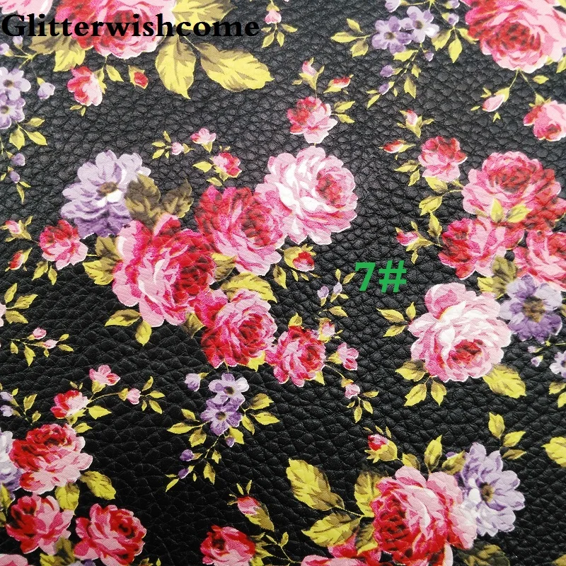Glitterwishcome 30X134 см мини рулон синтетическая кожа, печатные цветы розы, искусственная ткань из искусственной кожи винил для бантов, GM022