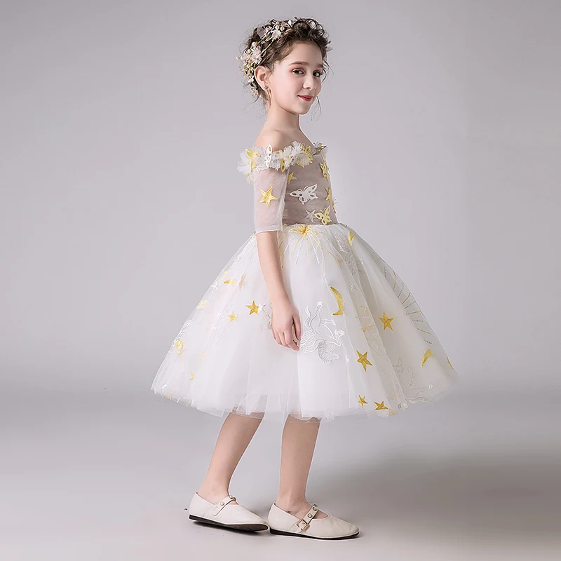 Off the Shoulder Princess Prom Dress Ball Gown Flower Girl Dresses for Wedding Evening Kids Formal Birthday Costume B273 | Детская